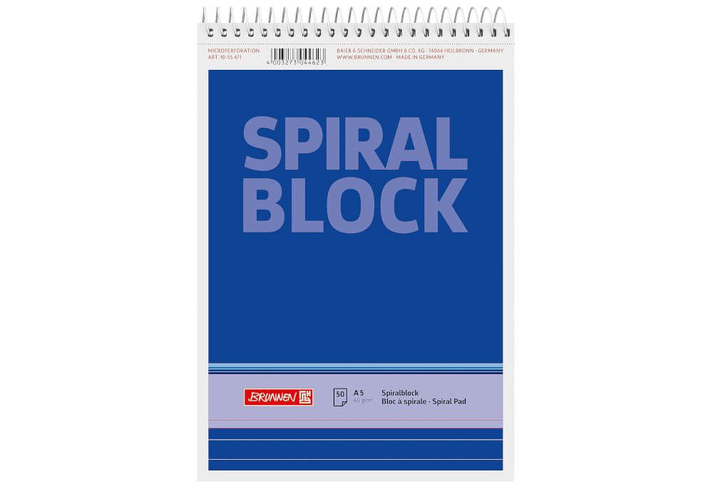 [1055471] Brunnen Spiralblock A5, 50 Blatt, liniert ohne Rand