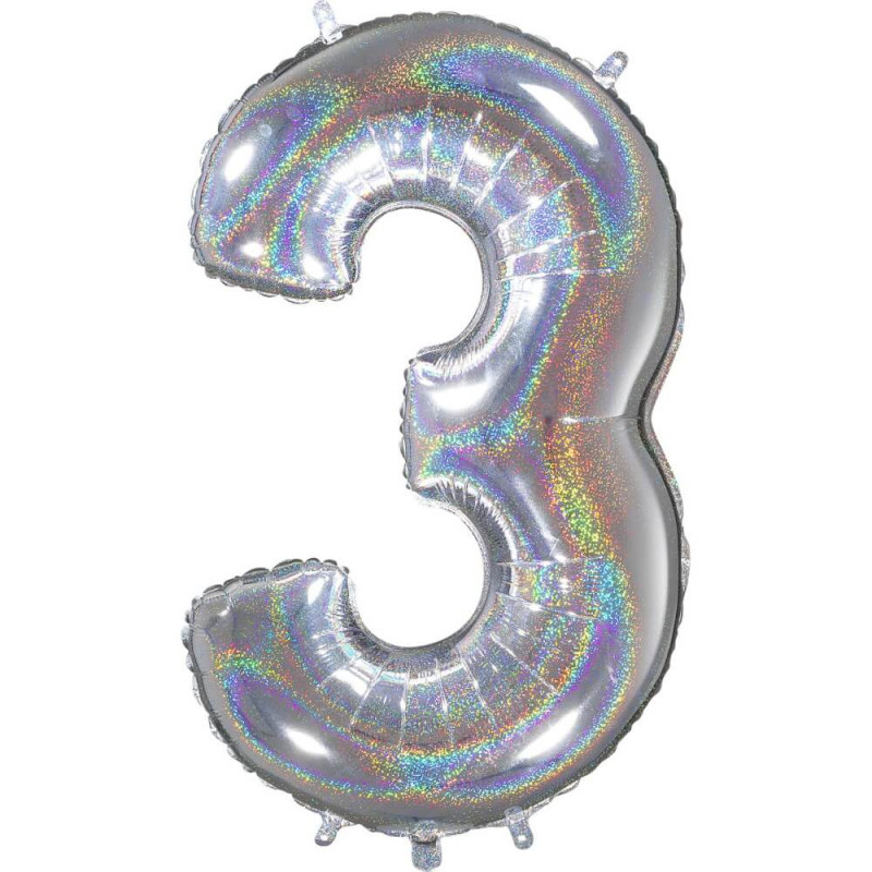 Folienballon Zahl 3 – Silber, 66 cm