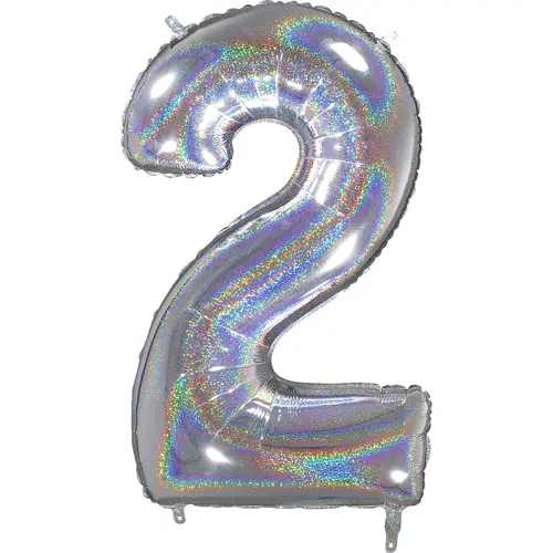 Folienballon Zahl 2 – Silber, 66 cm