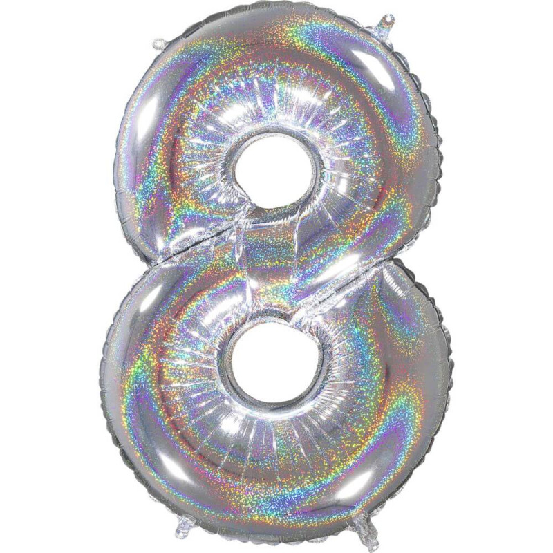 Folienballon Zahl 8 – Silber, 66 cm