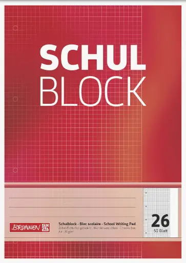 Brunnen Schulblock 26, A4, 50 Blatt, kariert, weißer Rand