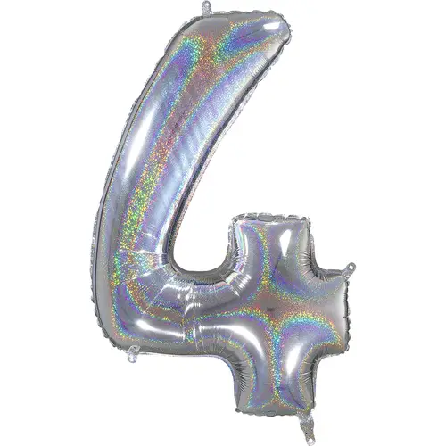 Folienballon Zahl 4 – Silber, 66 cm