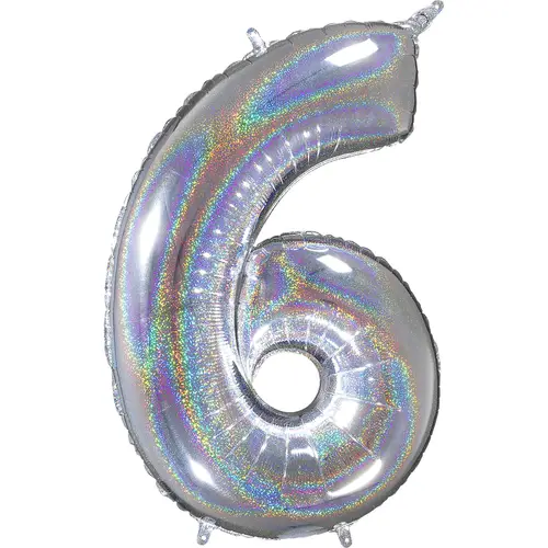 Folienballon Zahl 6 – Silber, 66 cm