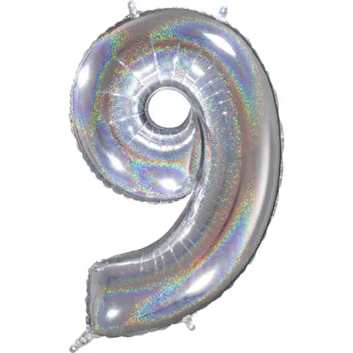 Folienballon Zahl 9 – Silber, 66 cm